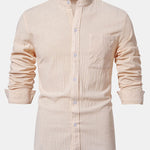 Long Sleeved Linen Look Stand Collar Shirt