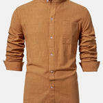 Long Sleeved Linen Look Stand Collar Shirt