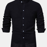 Long Sleeved Linen Look Stand Collar Shirt