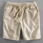 Short Sleeve V Neck Linen Rayon Blend Shirt & Linen Cotton Blend Drawstring Shorts