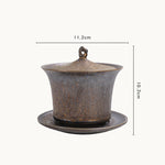 Buddha Stones Retro Rust Glaze Ceramic Gaiwan Sancai Teacup Kung Fu Tea Cup And Saucer With Lid
