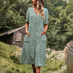 Zeagoo Women's Button Down V Neck Full Print High Waist A-Line Summer Casual Dress