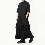 Japanese High-waist Asymmetrical Ruffle Wide-leg Skirt-pants