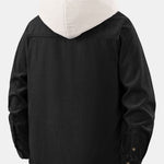 Long Sleeved Contrast Corduroy Hooded Shirt