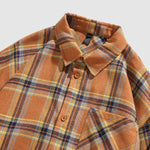 Men's Casual Plaid Pocket Button-Down Long Sleeve Shirt