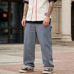Raw Denim Multi-pocket Striped Outdoor Cargo Pants