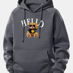 Hello Sunglasses Bear Print Drawstring Hoodie