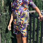 Men's Hawaiian print short-sleeved casual button-front resort shirt + casual shorts two-piece set
