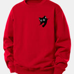 Black Cat Print Relax Fit Sweatshirt