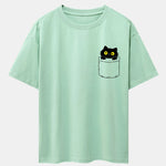 Pocket Cat Print Drop Shoulder Oversize T-Shirt
