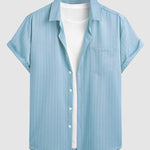 Men's Striped Single Pocket Casual Short Sleeve Shirt