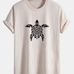 Regular Fit Geometric Turtle Print Cotton T-Shirt