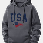 USA Flag Print Drawstring Hoodie