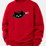 Zipper Black Cat Print Relax Fit Sweatshirt