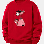 Pink Panther Drinking Coffee Print Relax Fit Sweatshirt