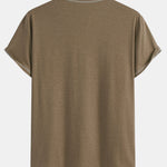 2-in-1 Notched Collar Contrast Stitching T-Shirt