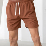 Men's Solid Color Waffle Drawstring Elastic Waist Casual Shorts