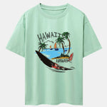 Hawaii Beach Print Drop Shoulder Oversize T-Shirt