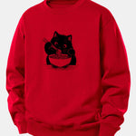 Black Cat Ramen Print Relax Fit Sweatshirt