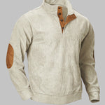 Men's retro corduroy patchwork casual stand collar sweatshirt