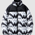 Men's ink painting stitched stand collar padded puffer jacket