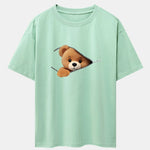 Zipper Bear Print Drop Shoulder Oversize T-Shirt