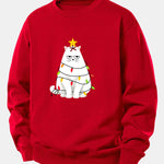 Christmas Lights White Cat Print Relax Fit Sweatshirt