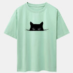Black Cat Print Drop Shoulder Oversize T-Shirt