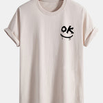 Regular Fit OK Smiley Face Print Cotton T-Shirt