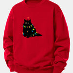 Colorful Light Black Cat Print Relax Fit Sweatshirt