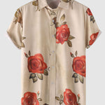 Men's Rose Flower Print Casual Short Sleeve Shirt