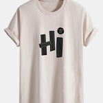 Regular Fit Hi Slogan Lines Print Cotton T-Shirt