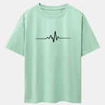Heartbeat Flatline Print Drop Shoulder Oversize T-Shirt