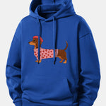 Dachshund Wearing Heart Sweater Print Relax Fit Hoodie