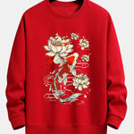 Koi Fish Lotus Print Relax Fit Sweatshirt