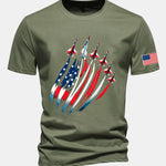 Regular Fit Fighter Jets USA Flag Print Cotton T-Shirt