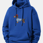 Dachshund Wearing Striped Sweater Print Relax Fit Hoodie