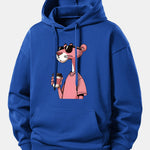 Pink Panther Drinking Coffee Print Relax Fit Hoodie