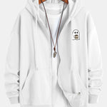 Ghost Drinking Coffee Print Relax Fit Zip Hoodie