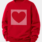 Striped Heart Print Relax Fit Sweatshirt