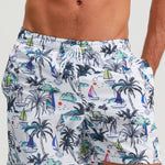 Palm Tree Sailboat Print Swim Shorts