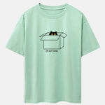 Black Cat Peeking Through Cardboard Print Drop Shoulder Oversize T-Shirt