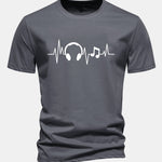 Regular Fit Heartbeat Music Print Cotton T-Shirt