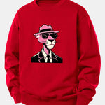Pink Gentleman Panther Print Relax Fit Sweatshirt