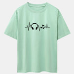 Heartbeat Music Print Drop Shoulder Oversize T-Shirt