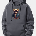 Bear In Leather Jacket Print Drawstring Hoodie