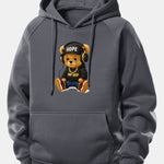 Hip Hop Bear Print Drawstring Hoodie