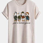 Regular Fit Halloween Horror Goose Print Cotton T-Shirt