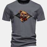 Regular Fit Halloween Zipper Evil Bear Print Cotton T-Shirt
