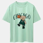 Chicago Basketball Bear Print Drop Shoulder Oversize T-Shirt